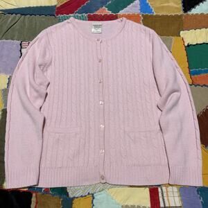 Vintage 90s Allison Daley 100% Acrylic Pink Cable Knit Cardigan Sweater PS